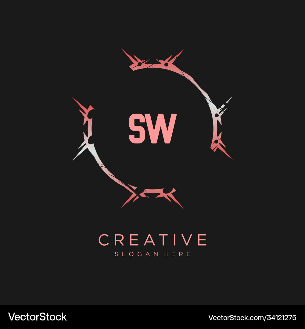 Sw initial logo with colorful template vector image