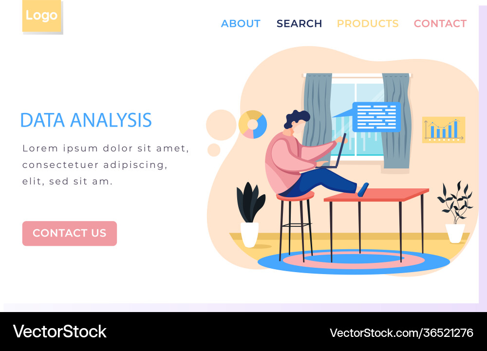 Data analysis landing page template with man Data analysis landing page template with man vector image
