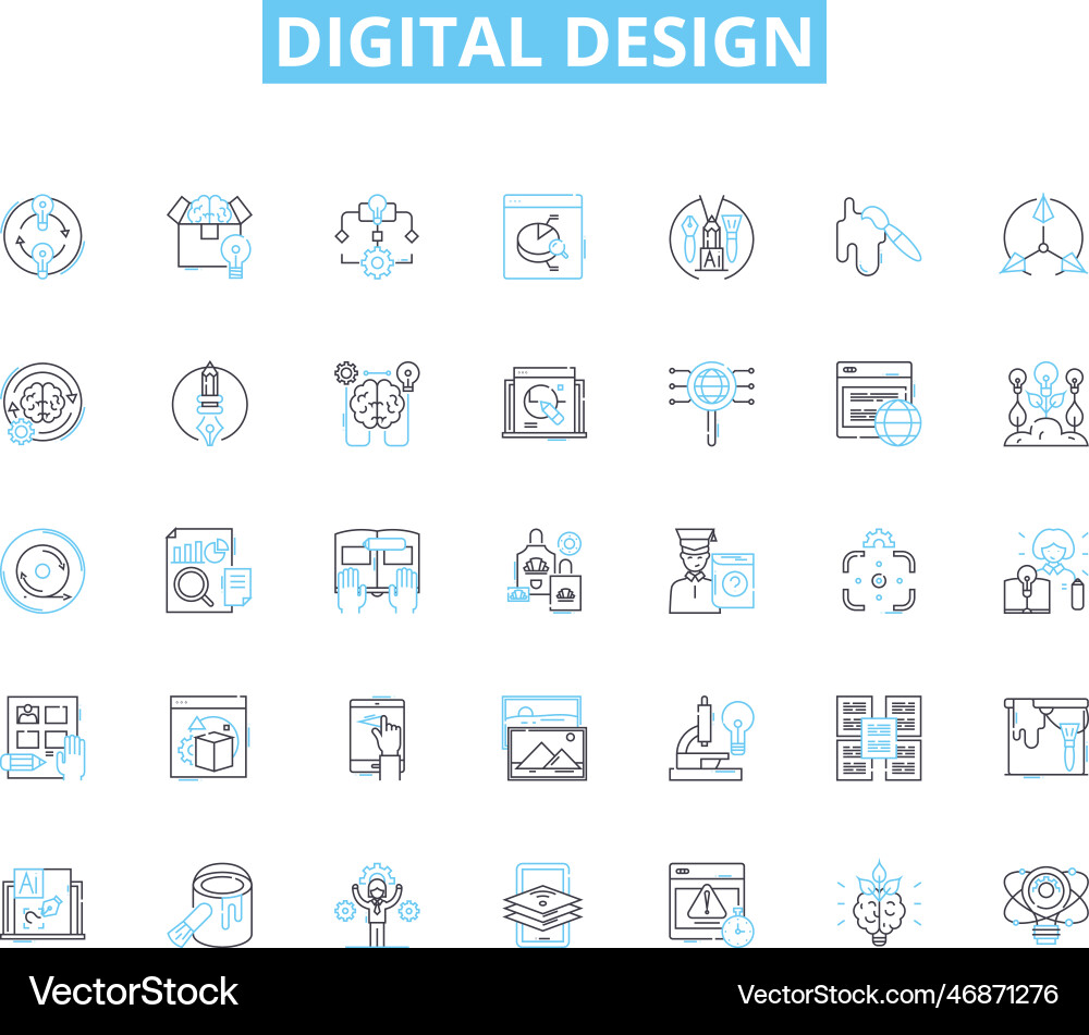 Digital design linear icons set graphics Vector Image