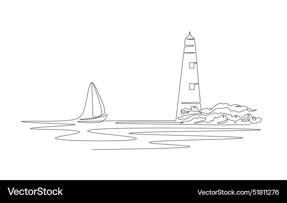 Drawing lighthouse with single continuous line Drawing lighthouse with single continuous line Vector Image