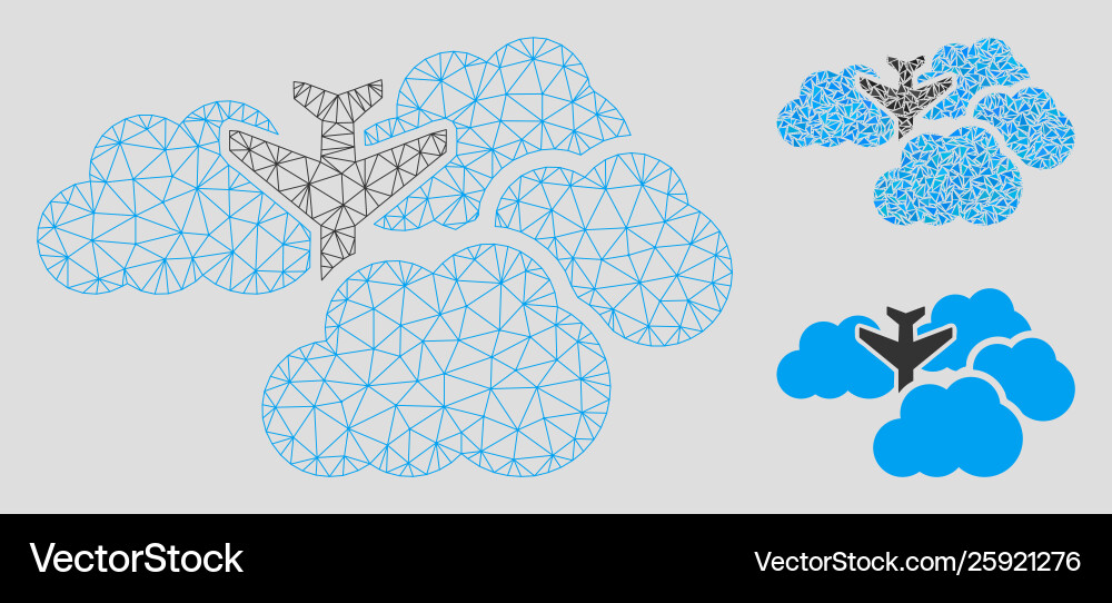 Falling airplane in clouds mesh wire frame Falling airplane in clouds mesh wire frame vector image