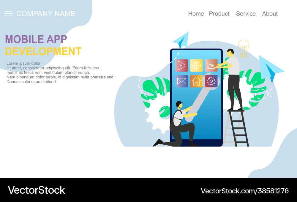 Mobile app development landing page website vector image
