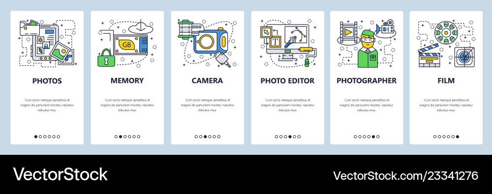 Onboarding App Screens - Camera & Memory vector image