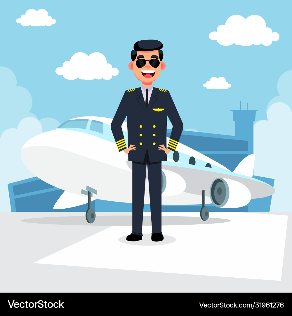 Pilot cartoon background with airport building vector image