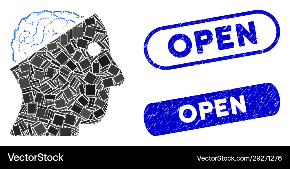 Rectangle mosaic open brain with textured Rectangle mosaic open brain with textured vector image