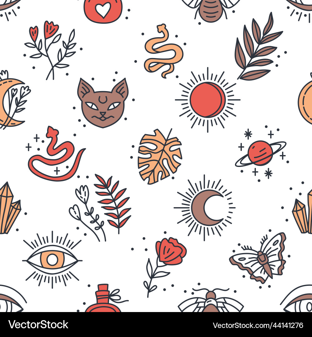 Seamless pattern of mystical and astrology objects Seamless pattern of mystical and astrology objects vector image