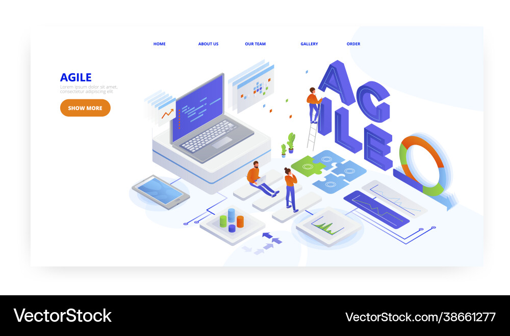 Agile software development landing page design vector image