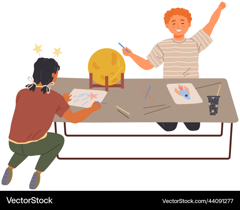 Children draw pictures in space style boy Children draw pictures in space style boy vector image