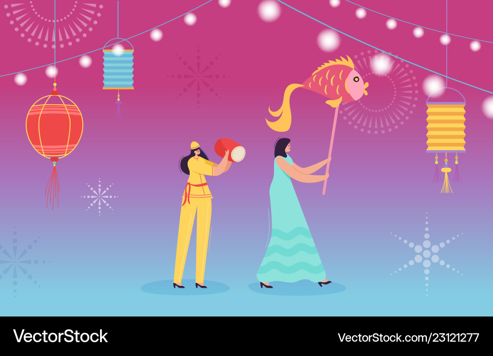 Chinese lunar new year dance characters parade Chinese lunar new year dance characters parade vector image