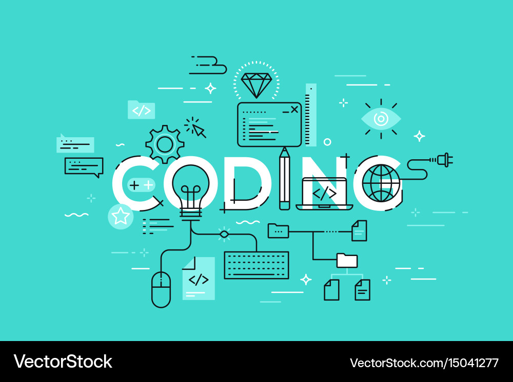Coding Banner - Thin Line Style vector image
