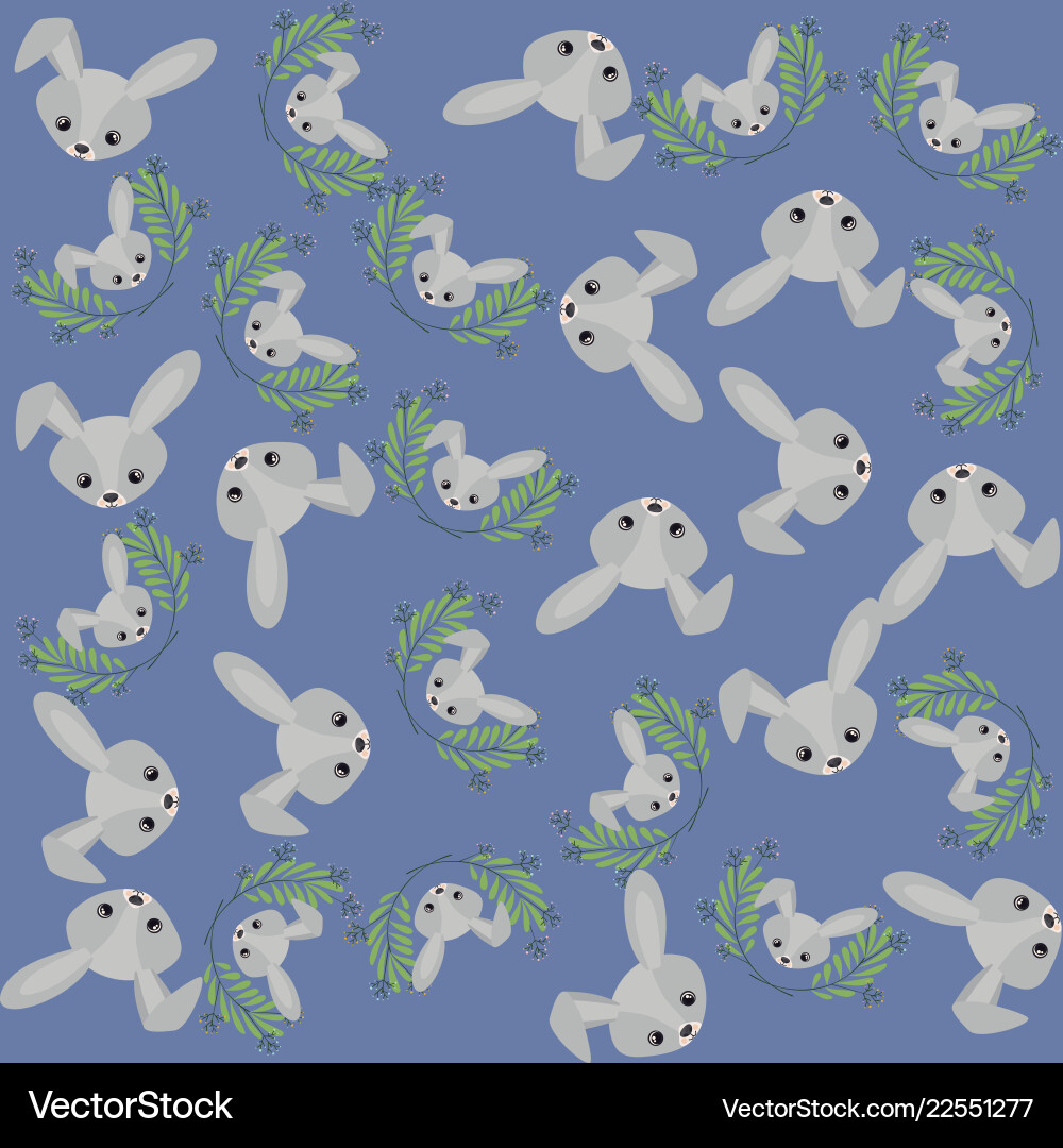 Cute rabbit and leafs pattern background vector image