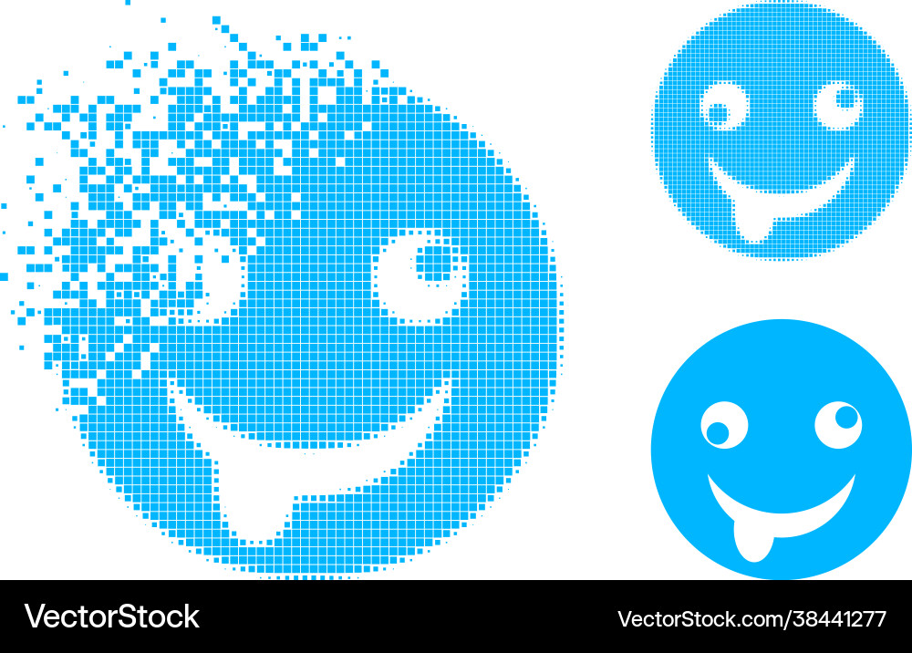 Disintegrating dot idiot smiley icon with halftone vector image