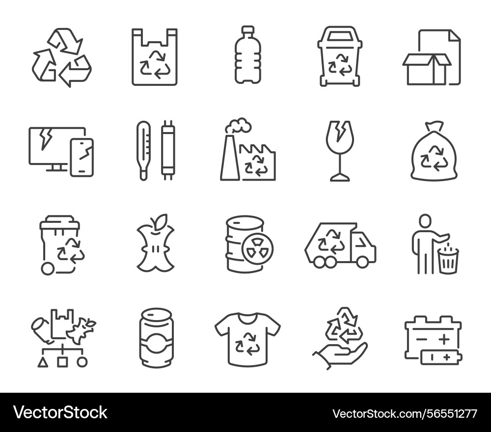 Editable icon set in line style on waste vector image