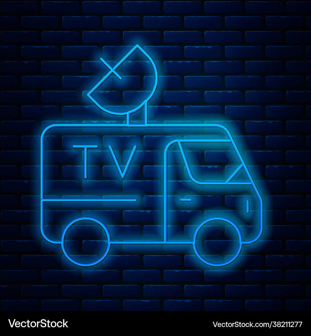 Glowing neon line tv news car with equipment Glowing neon line tv news car with equipment vector image