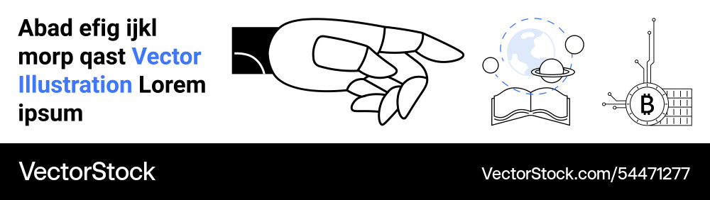 Hand pointing with open book planet network Hand pointing with open book planet network vector image