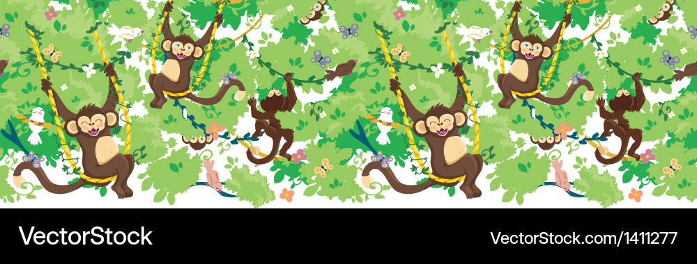 Happy monkeys horizontal seamless pattern border Vector Image