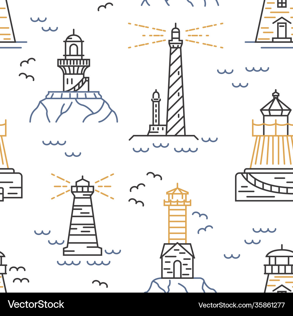 Lighthouses seamless pattern thin line design Lighthouses seamless pattern thin line design vector image