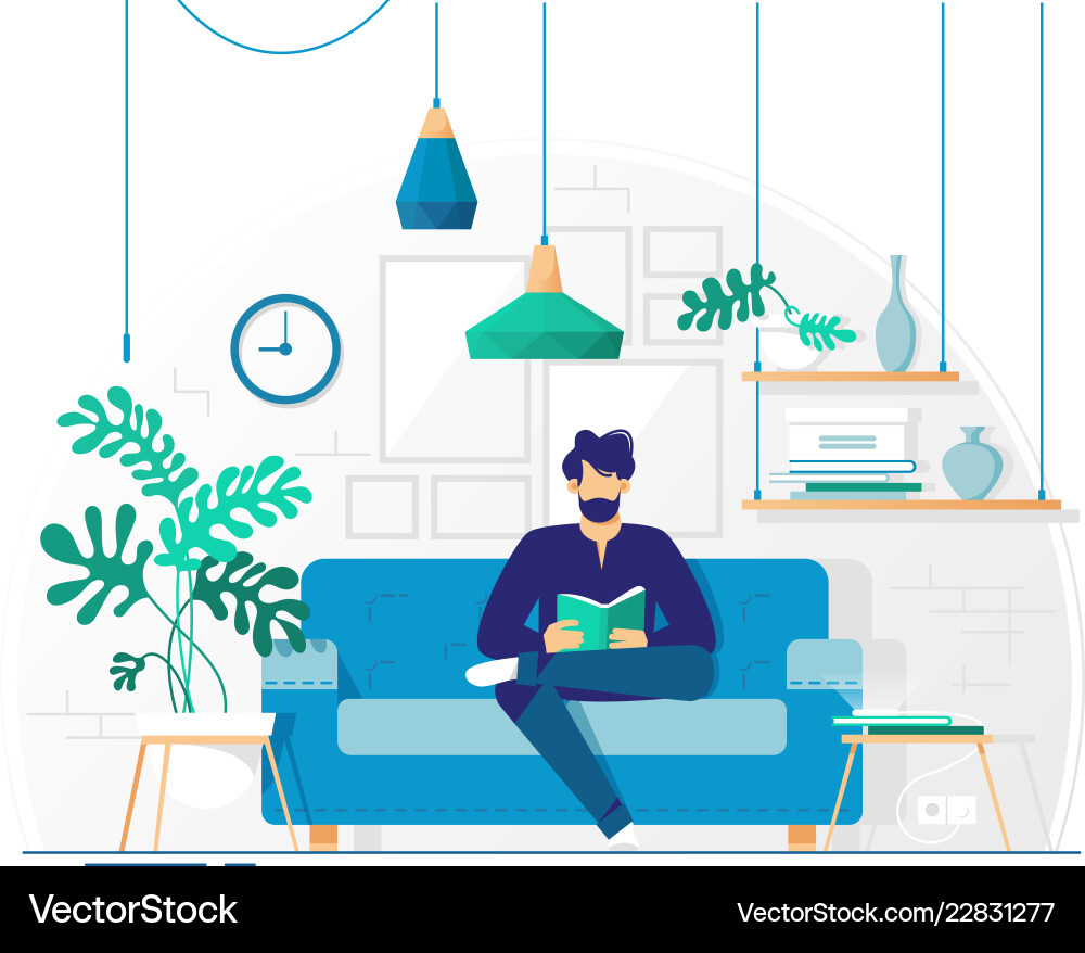 Man Reading Book on Sofa vector image