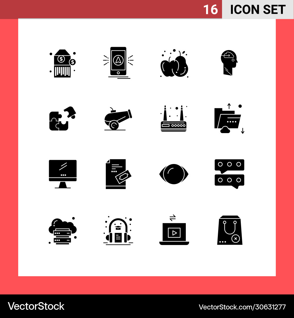 Set 16 solid glyphs on grid for business user vector image