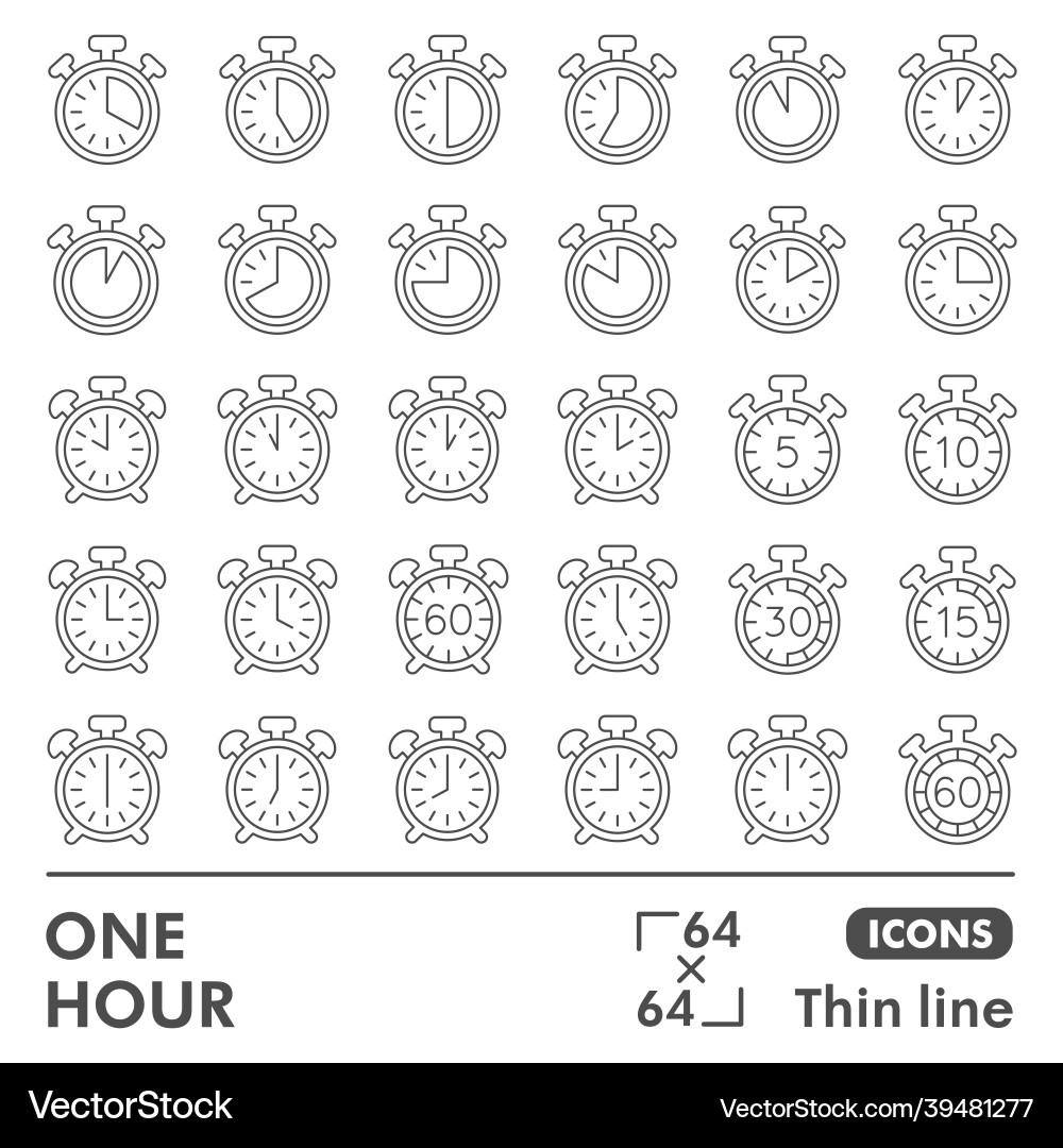 Stopwatch and alarm clock line icon set timing Stopwatch and alarm clock line icon set timing vector image