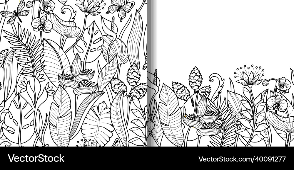 Tropical seamless pattern and border set Tropical seamless pattern and border set vector image