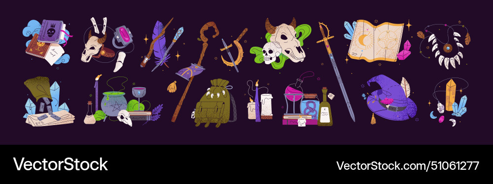 Wizard items set mystic game icons different Wizard items set mystic game icons different vector image