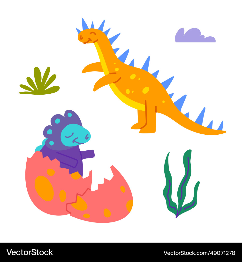 Cartoon color characters cute dinosaurus icons set Cartoon color characters cute dinosaurus icons set vector image