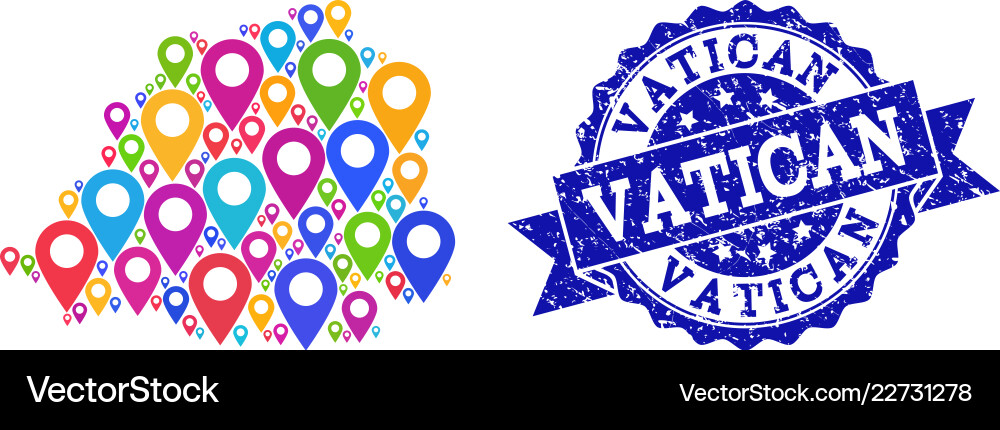 Collage map of vatican with pointers Vector Image