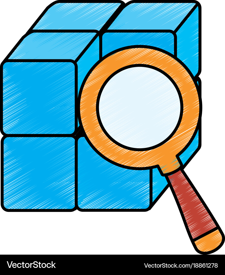 Cube with blocks magnifying glass vector image