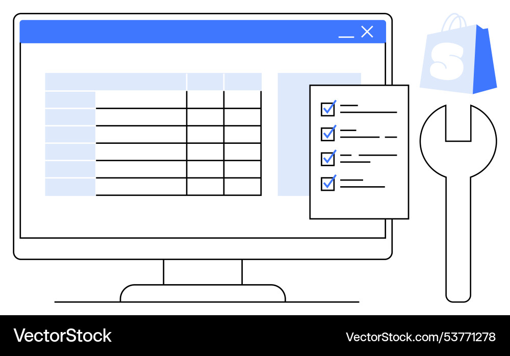 E-commerce setup and management with spreadsheet E-commerce setup and management with spreadsheet vector image
