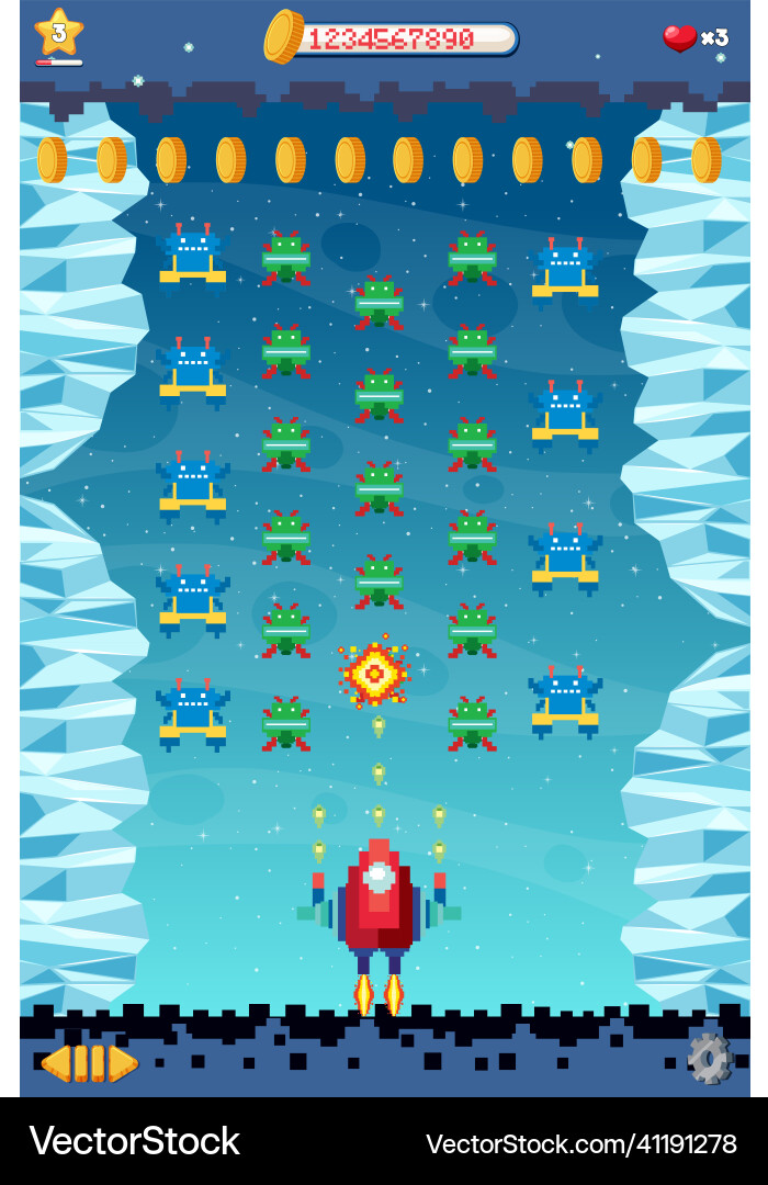 Retro pixel space game interface Retro pixel space game interface vector image