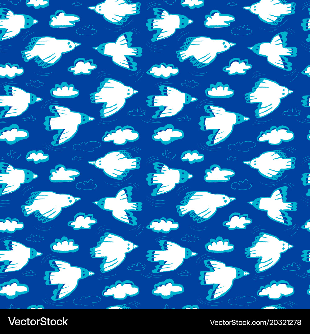 Seamless pattern with birds and cloudsbackground vector image