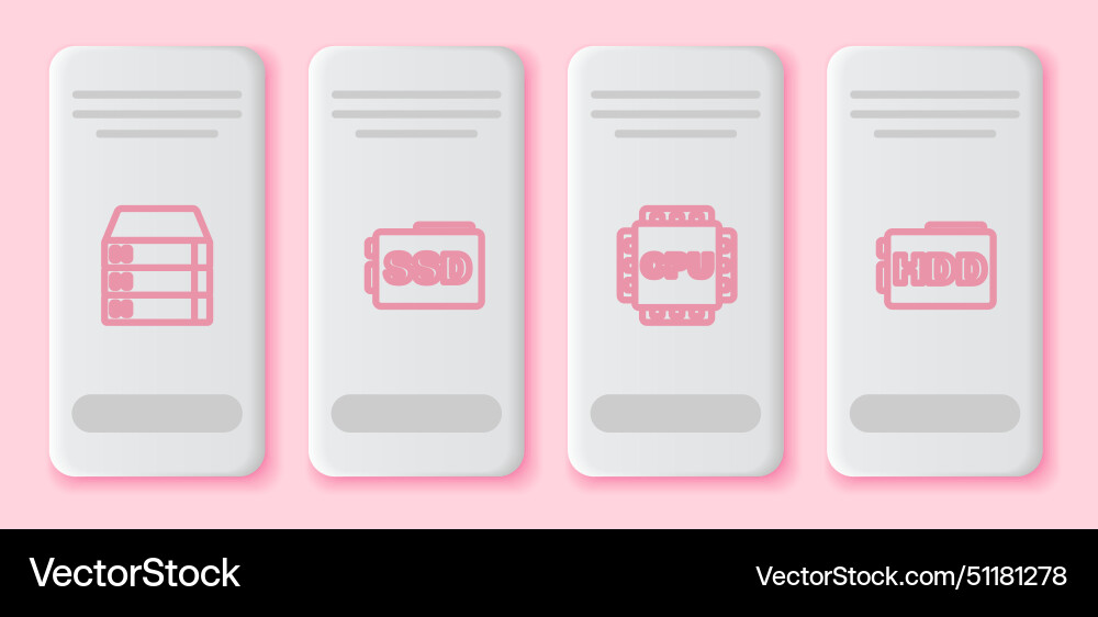 Set line server data web hosting ssd card Set line server data web hosting ssd card vector image