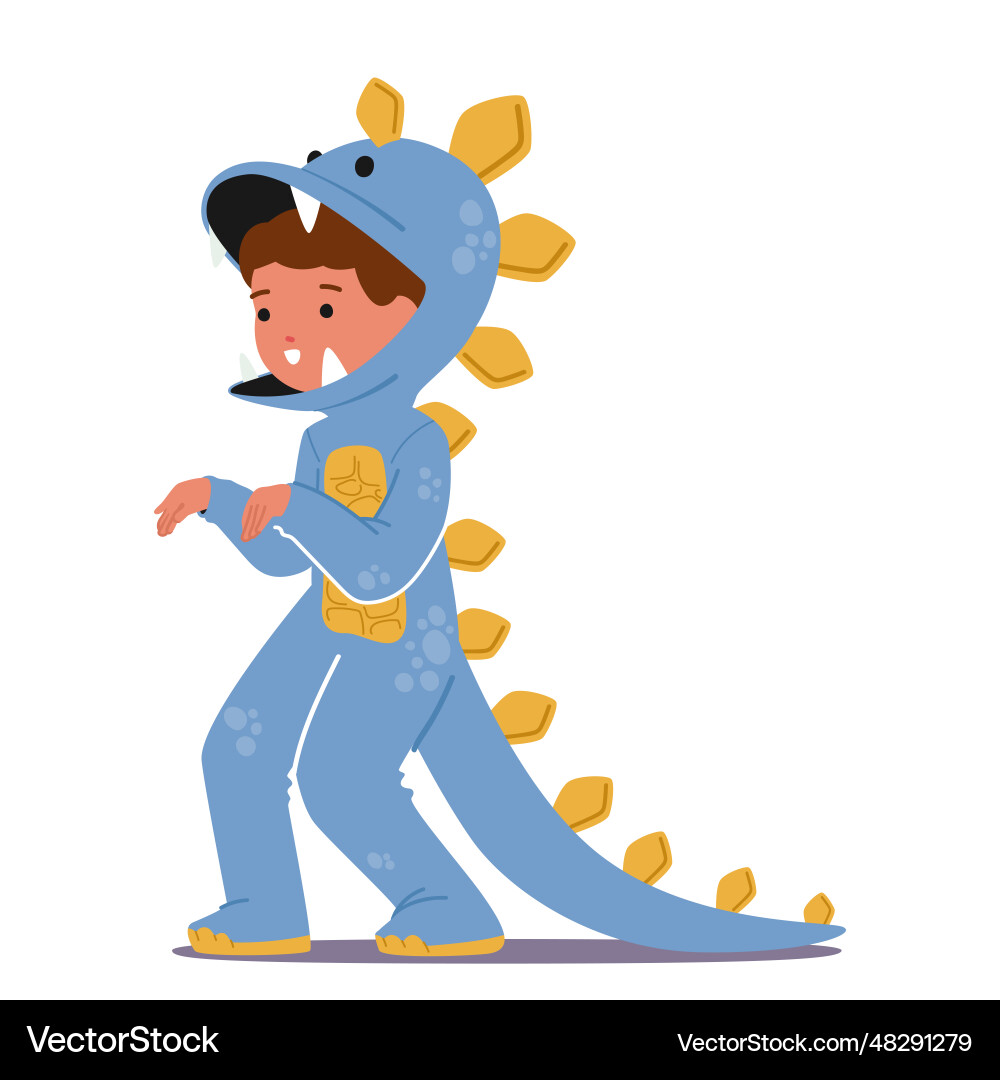 Adorable child character dons blue dinosaur Adorable child character dons blue dinosaur vector image
