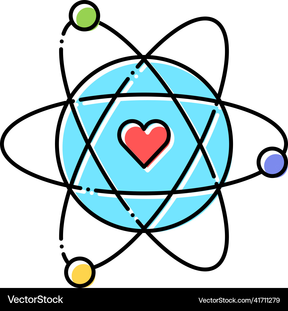 Atom with heart core color icon Atom with heart core color icon Vector Image
