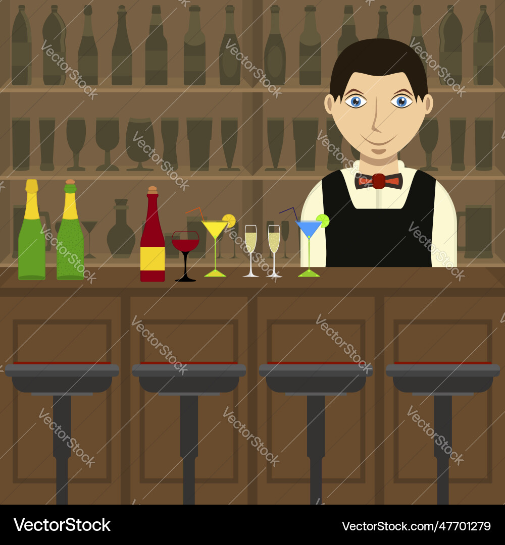 Bar inside with barman and counter Bar inside with barman and counter vector image
