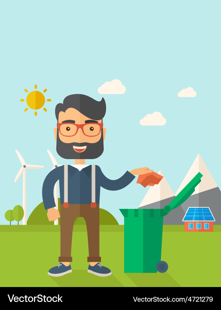 Man throwing paper in a garbage bin Vector Image