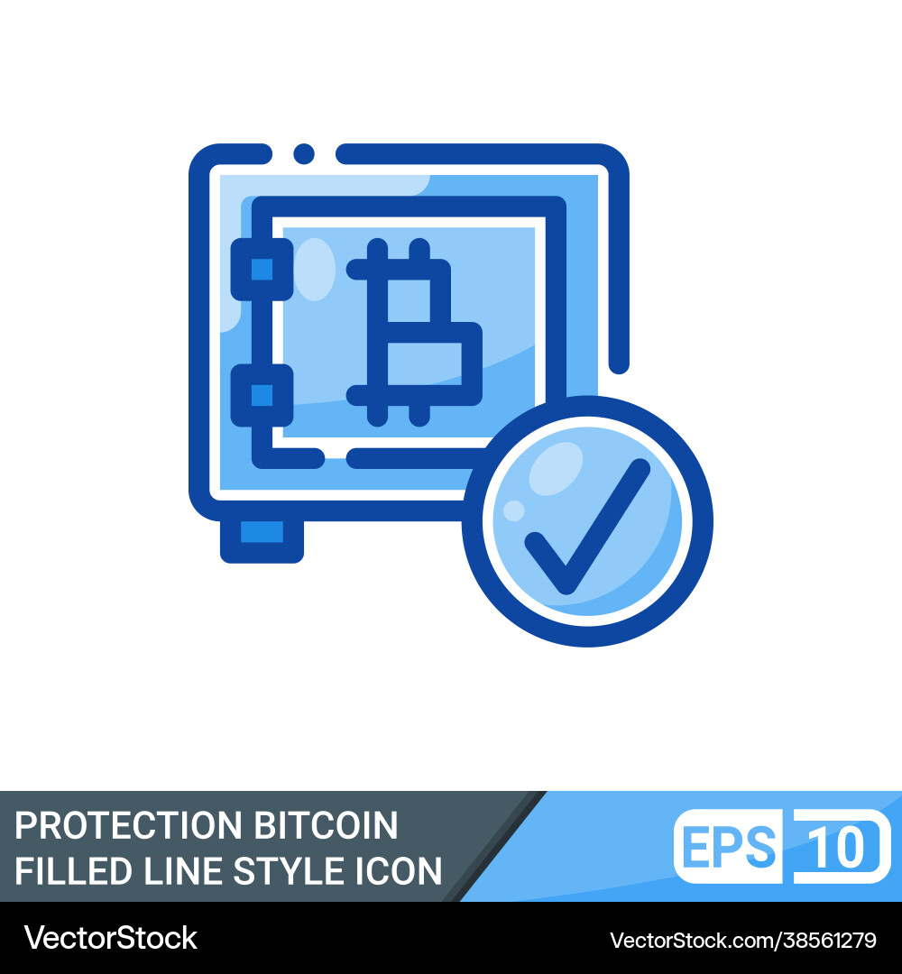 Secure and protected bitcoin filled line style Secure and protected bitcoin filled line style Vector Image