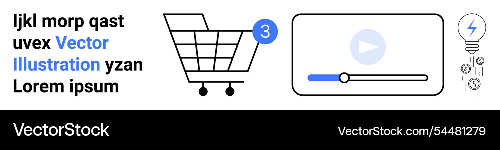 Shopping cart with notification video player Shopping cart with notification video player Vector Image