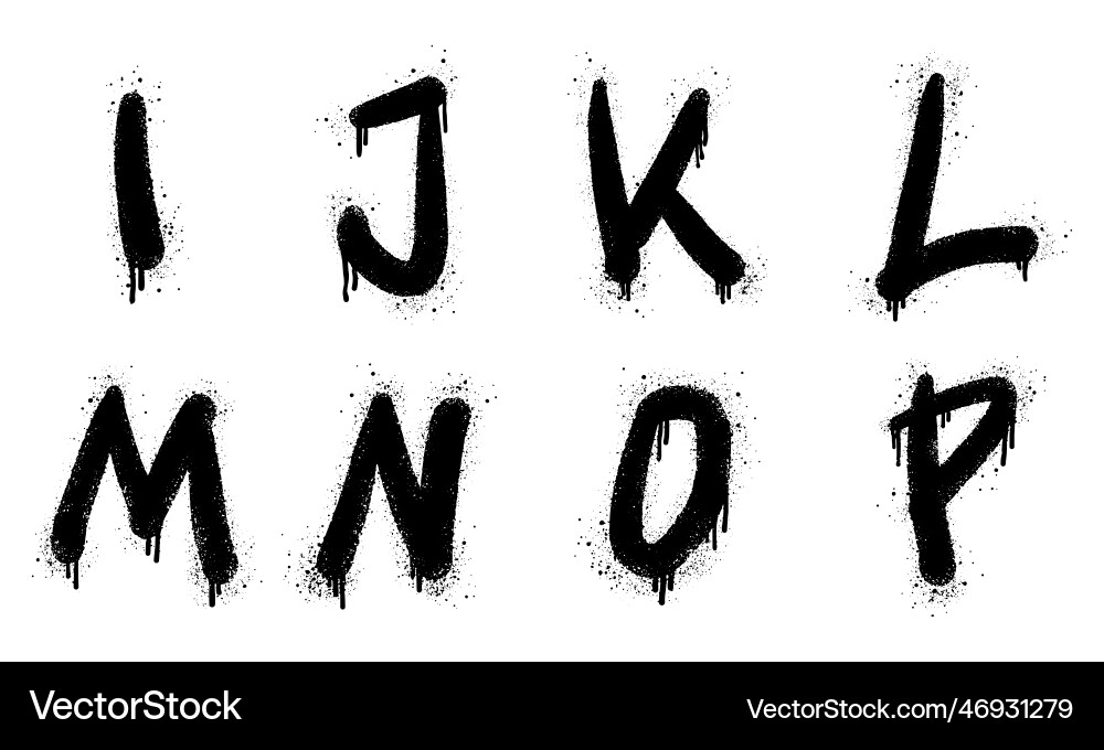 Spray Paint Alphabet - Black & White Vector Image