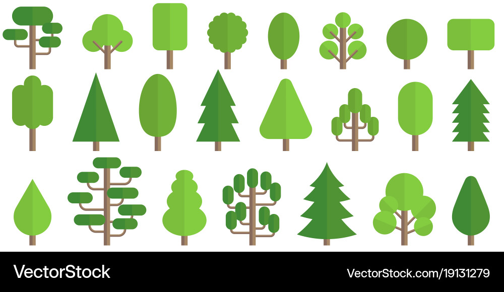 Tree Icon Set - Flat Style Vector Image