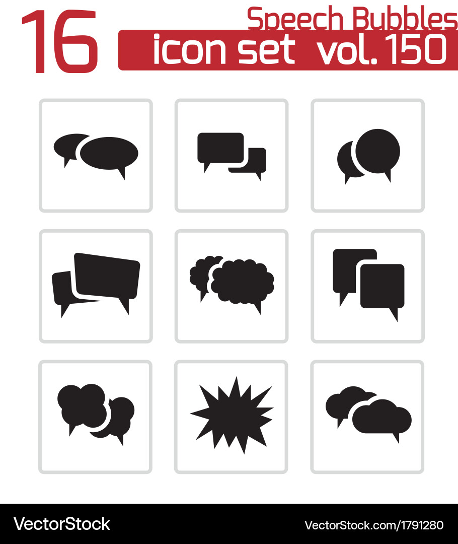 Black Speech Bubble Icon Set vector image