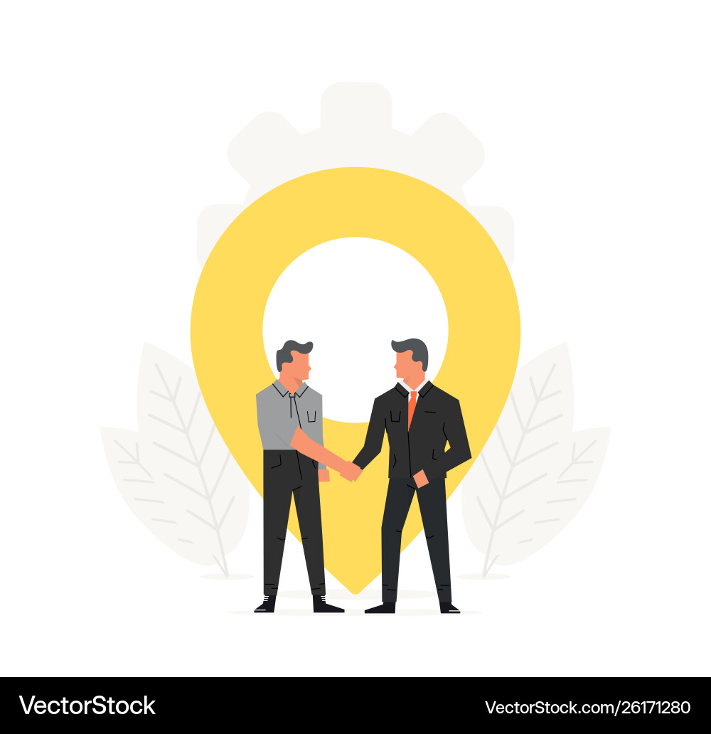 Businessmen make a contract before map pointer Businessmen make a contract before map pointer vector image