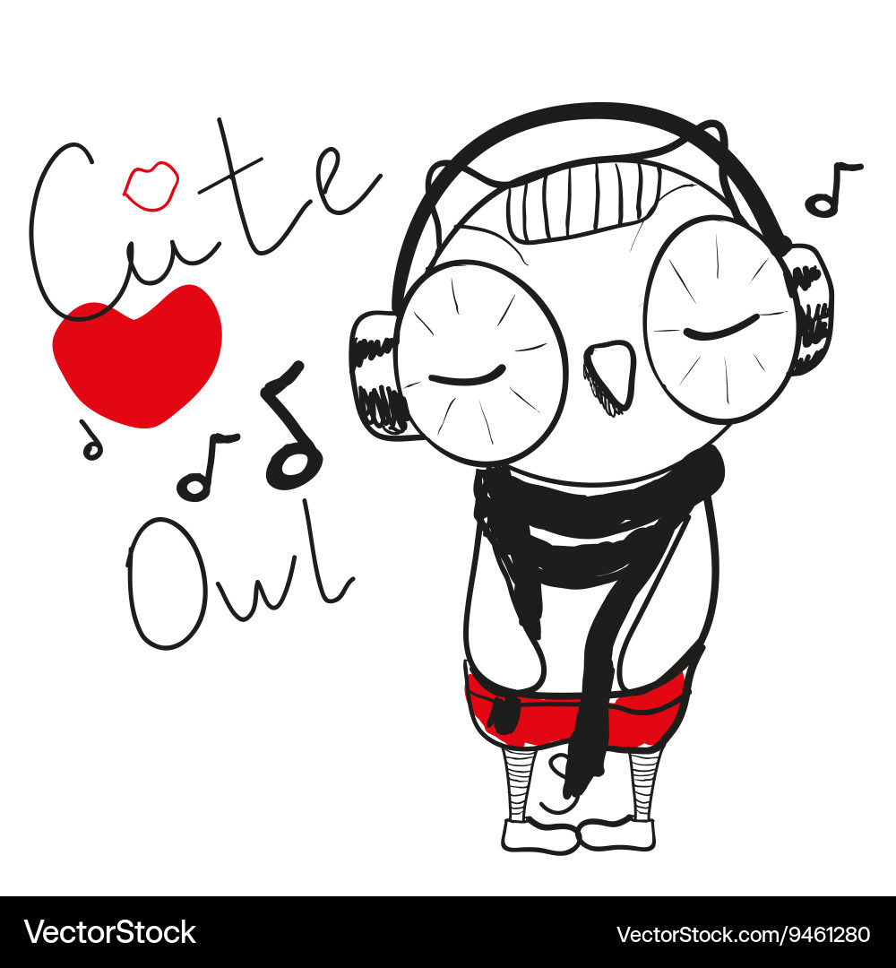 Cute Cartoon Owl with Headphones Vector Image