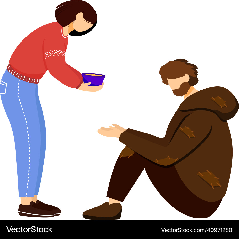 Feeding poor flat selfless volunteer Royalty Free Vector