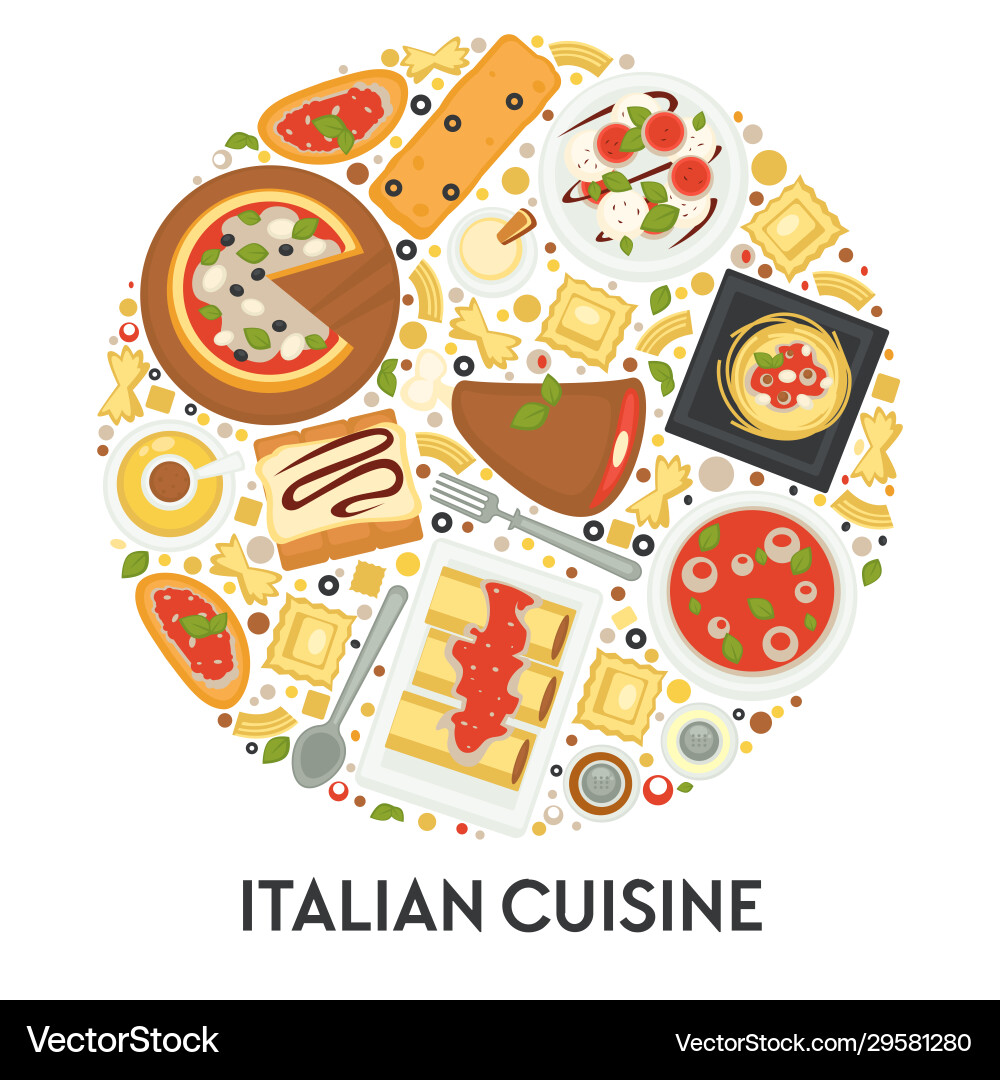 Italian cuisine menu pizza and pasta food Italian cuisine menu pizza and pasta food vector image