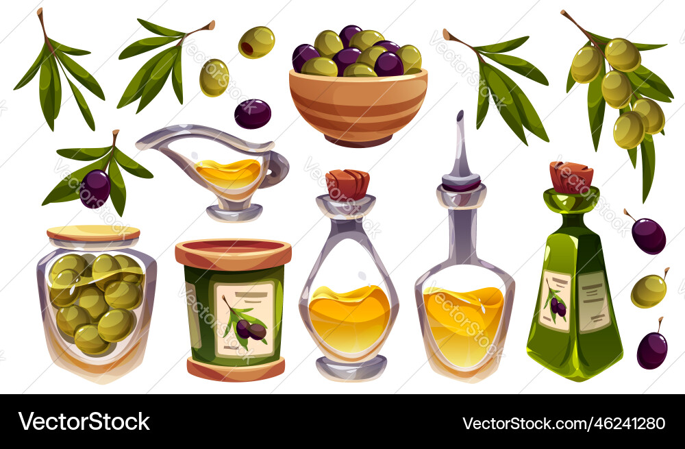 Olivenöl und Blatt Lebensmittel Icons vektorbild