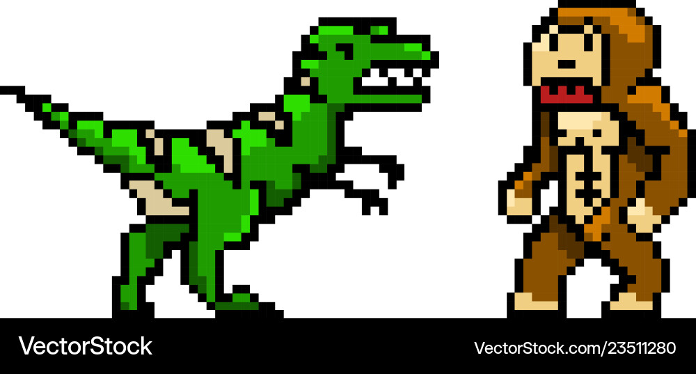 Pixel art 8 bit objects characters dinosaur Pixel art 8 bit objects characters dinosaur vector image