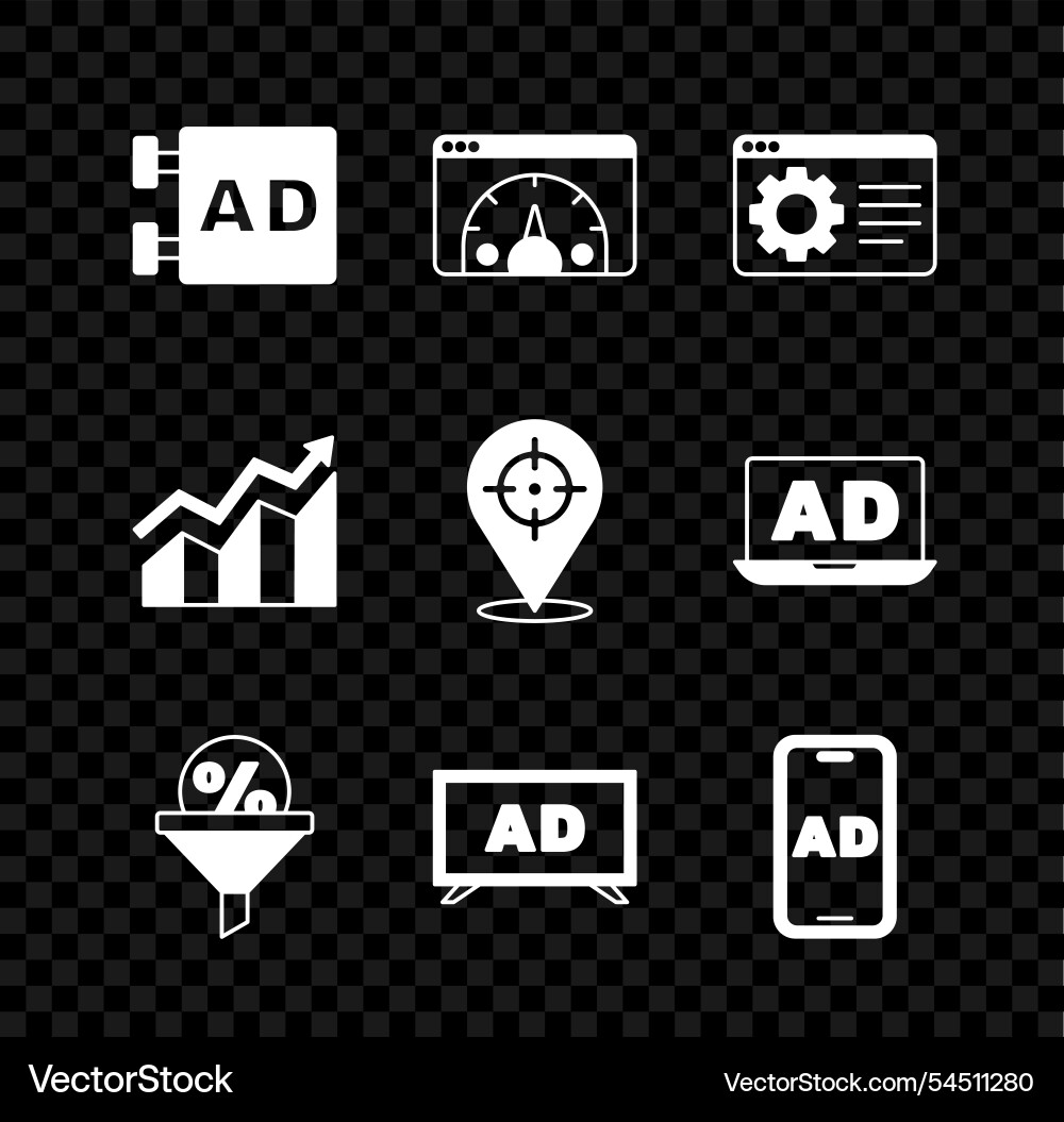 Set advertising website statistic browser setting Set advertising website statistic browser setting vector image