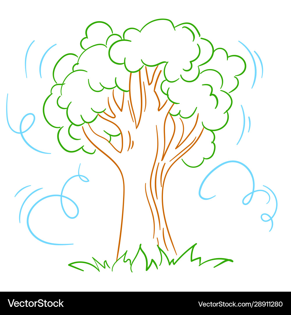 Tree in wind linear vector image